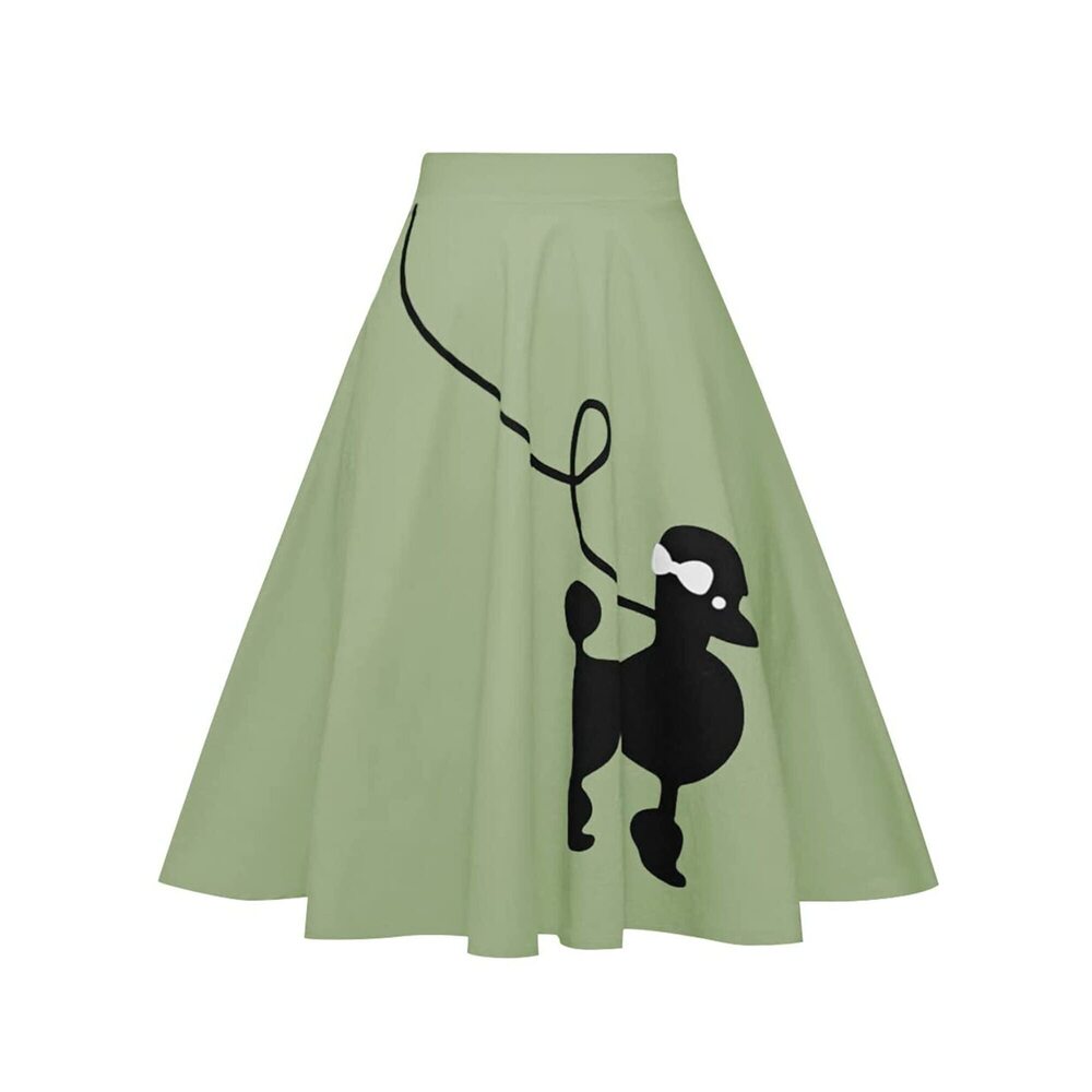 2271 Dog Printed High Waist Poodle Skirt 50s Vintage Loose Fold Pleated